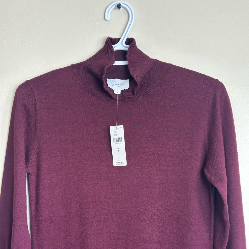 Anthropologie Sundays Burgundy Knit Long Sleeve Ruffle Hem Dress Size S - Picture 5 of 12